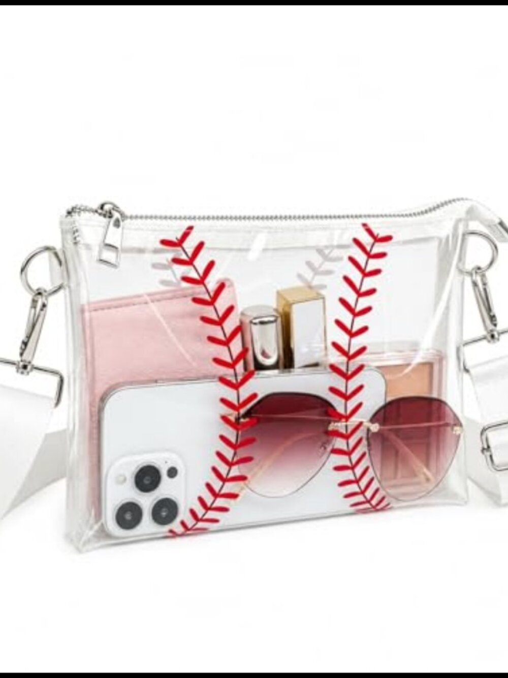 Clear PVC Baseball Crossbody Purse Stadium Approved Adjustable Strap